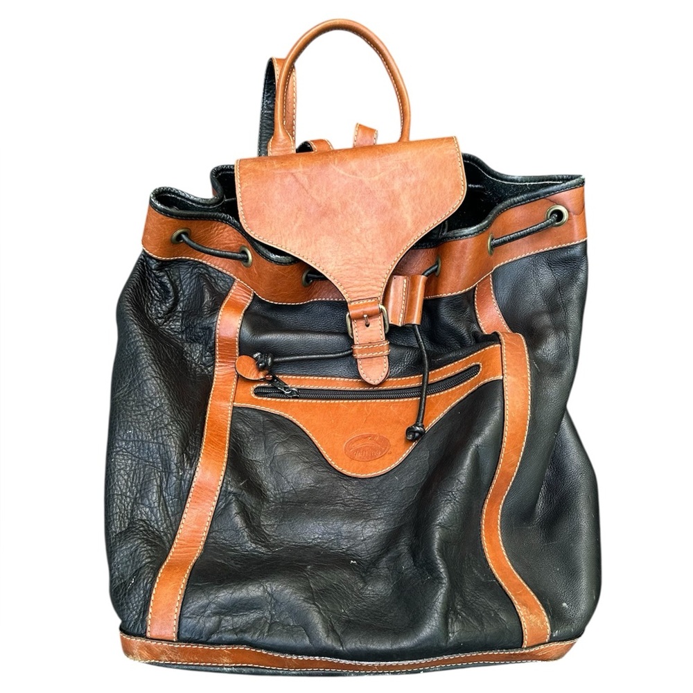 Vintage Delfino Stylish Black and Tan Leather Backpack